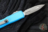 Microtech UTX-85 OTF Knife- GEN III- Double Edge- Blue Handle- Apocalyptic Full Serrated Blade 1232-12 APBL