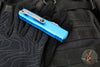 Microtech UTX-85 OTF Knife- GEN III- Double Edge- Blue Handle- Apocalyptic Full Serrated Blade 1232-12 APBL