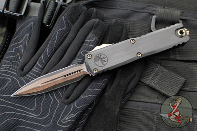 Marfione Select UTX-85 OTF Knife- GEN III- Double Edge- Black Handle- Baker Forge Coppermai Damascus Blade 1232-16 MS1