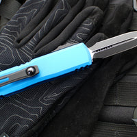 Microtech UTX-85 OTF Knife- GEN III- Double Edge- Blue Handle- Black Blade 1232-1 BL