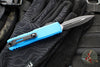 Microtech UTX-85 OTF Knife- GEN III- Double Edge- Blue Handle- Black Part Serrated Blade 1232-2 BL