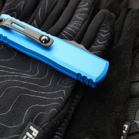 Microtech UTX-85 OTF Knife- GEN III- Double Edge- Blue Handle- Black Part Serrated Blade 1232-2 BL