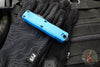 Microtech UTX-85 OTF Knife- GEN III- Double Edge- Blue Handle- Black Part Serrated Blade 1232-2 BL