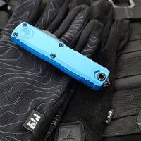 Microtech UTX-85 OTF Knife- GEN III- Double Edge- Blue Handle- Black Part Serrated Blade 1232-2 BL