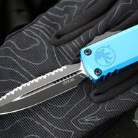Microtech UTX-85 OTF Knife- GEN III- Double Edge- Blue Handle- Black Full Serrated Blade 1232-3 BL