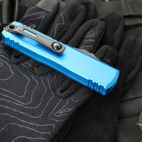 Microtech UTX-85 OTF Knife- GEN III- Double Edge- Blue Handle- Black Full Serrated Blade 1232-3 BL