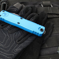 Microtech UTX-85 OTF Knife- GEN III- Double Edge- Blue Handle- Black Full Serrated Blade 1232-3 BL