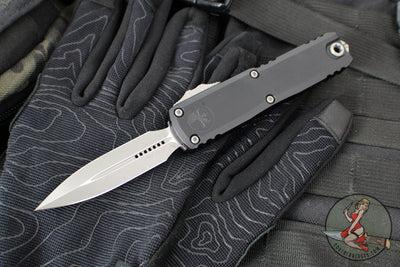 Microtech UTX-85 OTF Knife- GEN IV- Double Edge- Black Handle- Apocalyptic Finished Blade 12324-10 AP