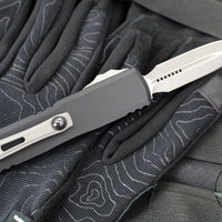 Microtech UTX-85 OTF Knife- GEN IV- Double Edge- Black Handle- Apocalyptic Finished Blade 12324-10 AP