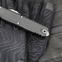 Microtech UTX-85 OTF Knife- GEN IV- Double Edge- Black Handle- Apocalyptic Finished Blade 12324-10 AP
