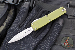 Microtech UTX-85 OTF Knife- GEN IV- Double Edge- OD Green Handle- Apocalyptic Part Serrated Blade 12324-11 APOD