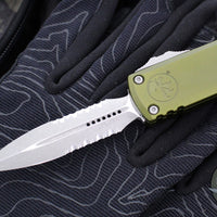 Microtech UTX-85 OTF Knife- GEN IV- Double Edge- OD Green Handle- Apocalyptic Part Serrated Blade 12324-11 APOD