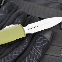 Microtech UTX-85 OTF Knife- GEN IV- Double Edge- OD Green Handle- Apocalyptic Part Serrated Blade 12324-11 APOD