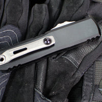 Microtech UTX-85 OTF Knife- GEN IV- Double Edge- Black Handle- Apocalyptic Finished Part Serrated Blade 12324-11 AP