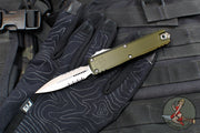 Microtech UTX-85 OTF Knife- GEN IV- Double Edge- OD Green Handle- Stonewash Part Serrated Blade 12324-11 OD