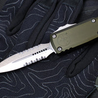 Microtech UTX-85 OTF Knife- GEN IV- Double Edge- OD Green Handle- Stonewash Part Serrated Blade 12324-11 OD