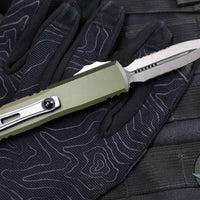 Microtech UTX-85 OTF Knife- GEN IV- Double Edge- OD Green Handle- Stonewash Part Serrated Blade 12324-11 OD