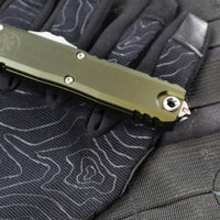 Microtech UTX-85 OTF Knife- GEN IV- Double Edge- OD Green Handle- Stonewash Part Serrated Blade 12324-11 OD