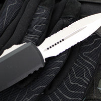 Microtech UTX-85 OTF Knife- GEN IV- Double Edge- Black Handle- Stonewash Part Serrated Blade 12324-11
