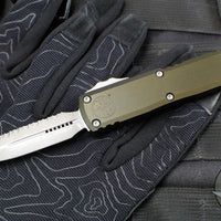 Microtech UTX-85 OTF Knife- GEN IV- Double Edge- OD Green Handle- Apocalyptic Full Serrated Blade 12324-12 APOD