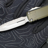 Microtech UTX-85 OTF Knife- GEN IV- Double Edge- OD Green Handle- Apocalyptic Full Serrated Blade 12324-12 APOD