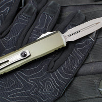 Microtech UTX-85 OTF Knife- GEN IV- Double Edge- OD Green Handle- Apocalyptic Full Serrated Blade 12324-12 APOD