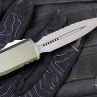Microtech UTX-85 OTF Knife- GEN IV- Double Edge- OD Green Handle- Apocalyptic Full Serrated Blade 12324-12 APOD