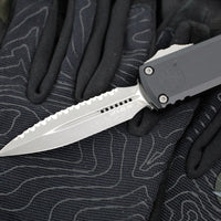 Microtech UTX-85 OTF Knife- GEN IV- Double Edge- Black Handle- Apocalyptic Full Serrated Blade 12324-12 AP