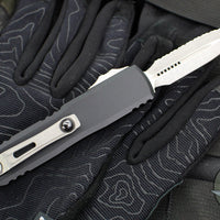 Microtech UTX-85 OTF Knife- GEN IV- Double Edge- Black Handle- Apocalyptic Full Serrated Blade 12324-12 AP
