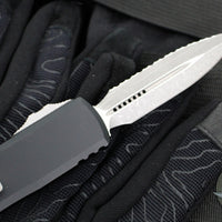 Microtech UTX-85 OTF Knife- GEN IV- Double Edge- Black Handle- Apocalyptic Full Serrated Blade 12324-12 AP
