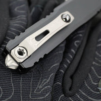 Microtech UTX-85 OTF Knife- GEN IV- Double Edge- Black Handle- Apocalyptic Full Serrated Blade 12324-12 AP