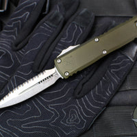 Microtech UTX-85 OTF Knife- GEN IV- Double Edge- OD Green Handle- Stonewash Full Serrated Blade 12324-12 OD
