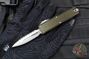 Microtech UTX-85 OTF Knife- GEN IV- Double Edge- OD Green Handle- Stonewash Full Serrated Blade 12324-12 OD