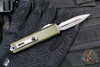 Microtech UTX-85 OTF Knife- GEN IV- Double Edge- OD Green Handle- Stonewash Full Serrated Blade 12324-12 OD
