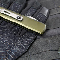 Microtech UTX-85 OTF Knife- GEN IV- Double Edge- OD Green Handle- Stonewash Full Serrated Blade 12324-12 OD
