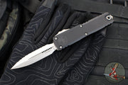 Microtech UTX-85 OTF Knife- GEN IV- Double Edge- Black Handle- Stonewash Full Serrated Blade 12324-12