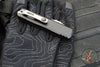 Microtech UTX-85 OTF Knife- GEN IV- Double Edge- Black Handle- Stonewash Full Serrated Blade 12324-12