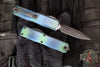 Microtech UTX-85 OTF Knife- GEN IV- Double Edge- Blue X-51 Finished Handle- Distressed Black Plain Edge Blade 12324-1 BLX51S