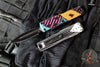 Microtech UTX-85 OTF Knife- GEN IV- Double Edge- Jack And Sally Finished Handle- Black Plain Edge Blade 12324-1 JSS