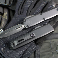 Microtech UTX-85 OTF Knife- GEN IV- Double Edge- Tactical- Black Handle- Black Plain Edge Blade 12324-1 T