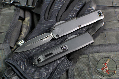 Microtech UTX-85 OTF Knife- GEN IV- Double Edge- Tactical- Black Handle- Black Plain Edge Blade 12324-1 T