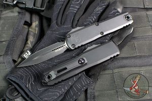 Microtech UTX-85 OTF Knife- GEN IV- Double Edge- Tactical- Black Handle- Black Plain Edge Blade 12324-1 T