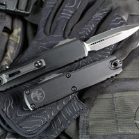 Microtech UTX-85 OTF Knife- GEN IV- Double Edge- Tactical- Black Handle- Black Plain Edge Blade 12324-1 T