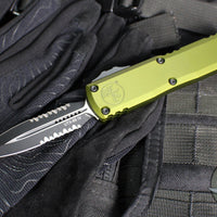Microtech UTX-85 OTF Knife- GEN IV- Double Edge- OD Green Handle- Black Part Serrated Blade 12324-2 OD