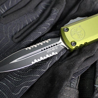 Microtech UTX-85 OTF Knife- GEN IV- Double Edge- OD Green Handle- Black Part Serrated Blade 12324-2 OD