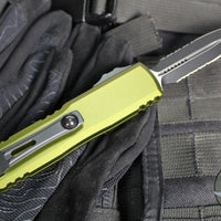 Microtech UTX-85 OTF Knife- GEN IV- Double Edge- OD Green Handle- Black Part Serrated Blade 12324-2 OD