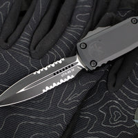 Microtech UTX-85 OTF Knife- GEN IV- Double Edge- Tactical- Black Handle- Black Part Serrated Blade 12324-2 T