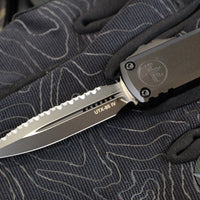 Microtech UTX-85 OTF Knife- GEN IV- Double Edge- Tactical- Black Handle- Black Full Serrated Blade 12324-3 T
