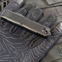 Microtech UTX-85 OTF Knife- GEN IV- Double Edge- Tactical- Black Handle- Black Full Serrated Blade 12324-3 T