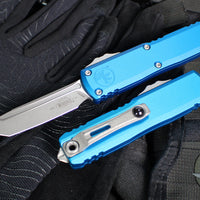 Microtech UTX-85 OTF Knife- GEN IV- Tanto Edge- Blue Handle- Apocalyptic Finished Blade 12334-10 APBL